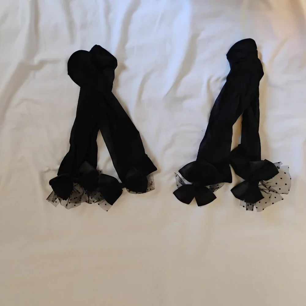 ( No Brand ) black panty hose sheer socks with black lace bow goth /coquette  OS